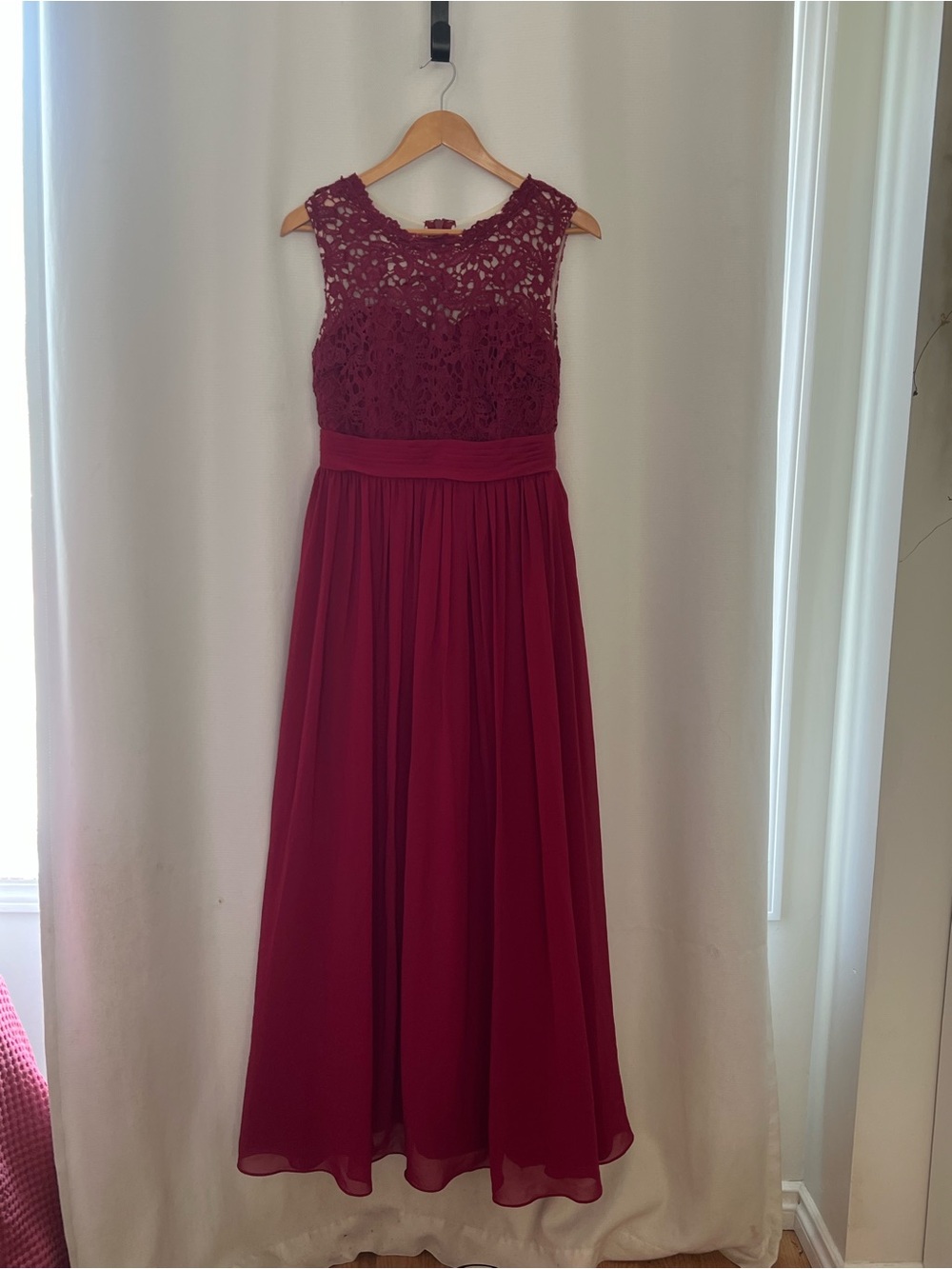 JJs House Deep Wine Lace Bodice Maxi Dress